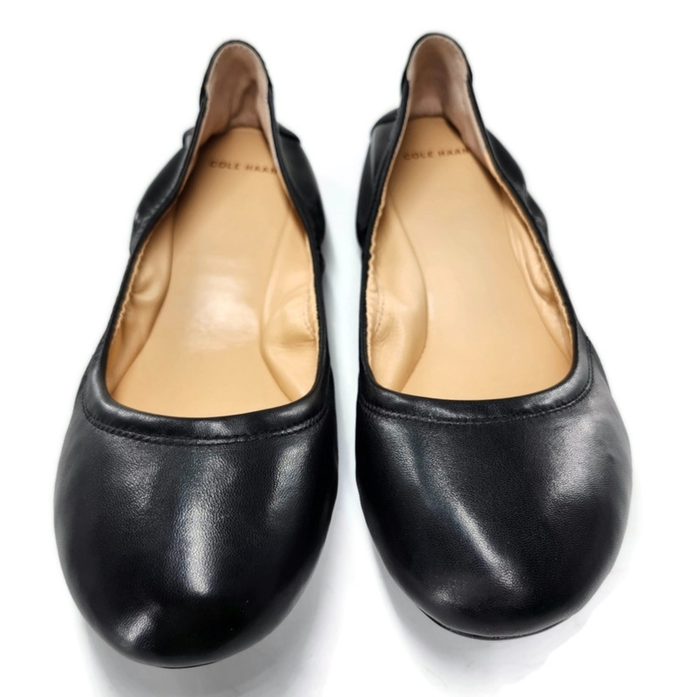 Cole Haan Black Smooth Leather Round-Toe Elasicized Sides Slip-On Ballet Flats - Picture 5 of 12